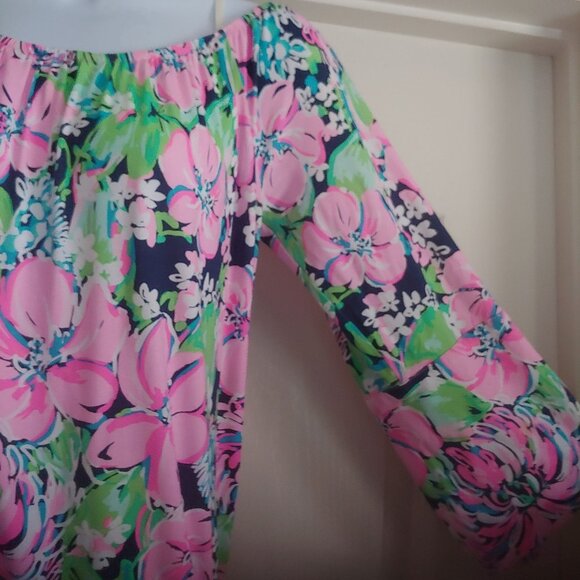 Lily Pulitzer Off Shoulder Lana Romper with Shorts Pink Blossom 3/4 Sleeve S - Picture 10 of 14